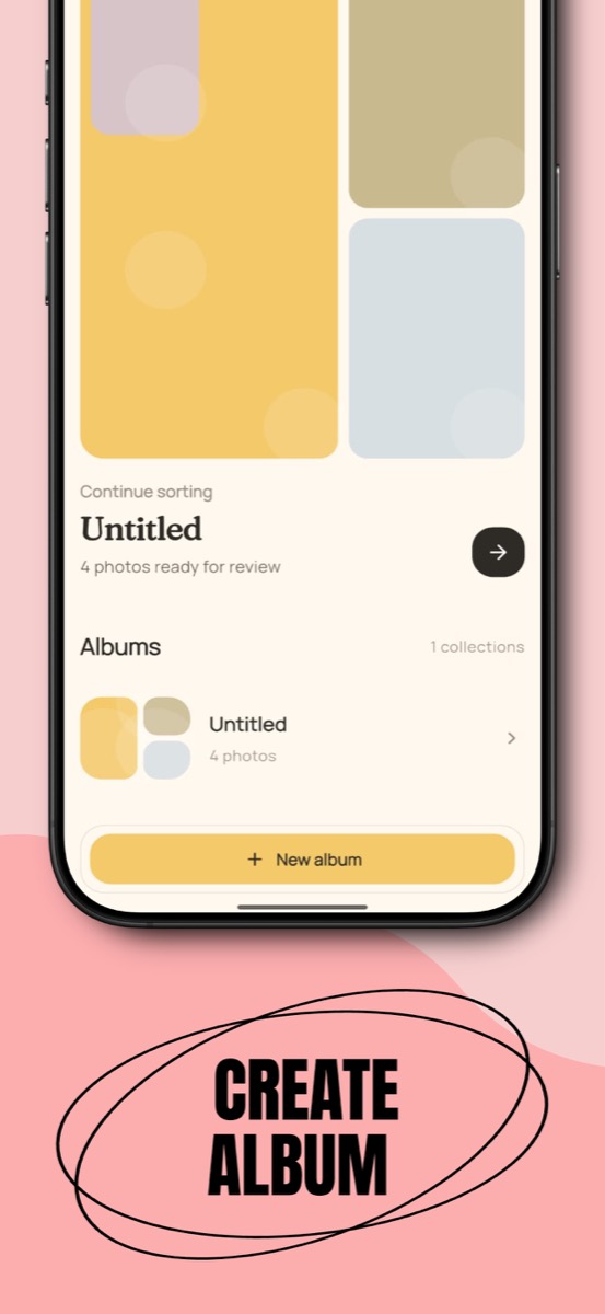 auri album creation screen for choosing photos from a phone gallery